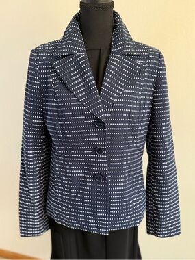 Rafaella Navy Patterned Blazer Women Size 8 Tailored Jacket Work Office